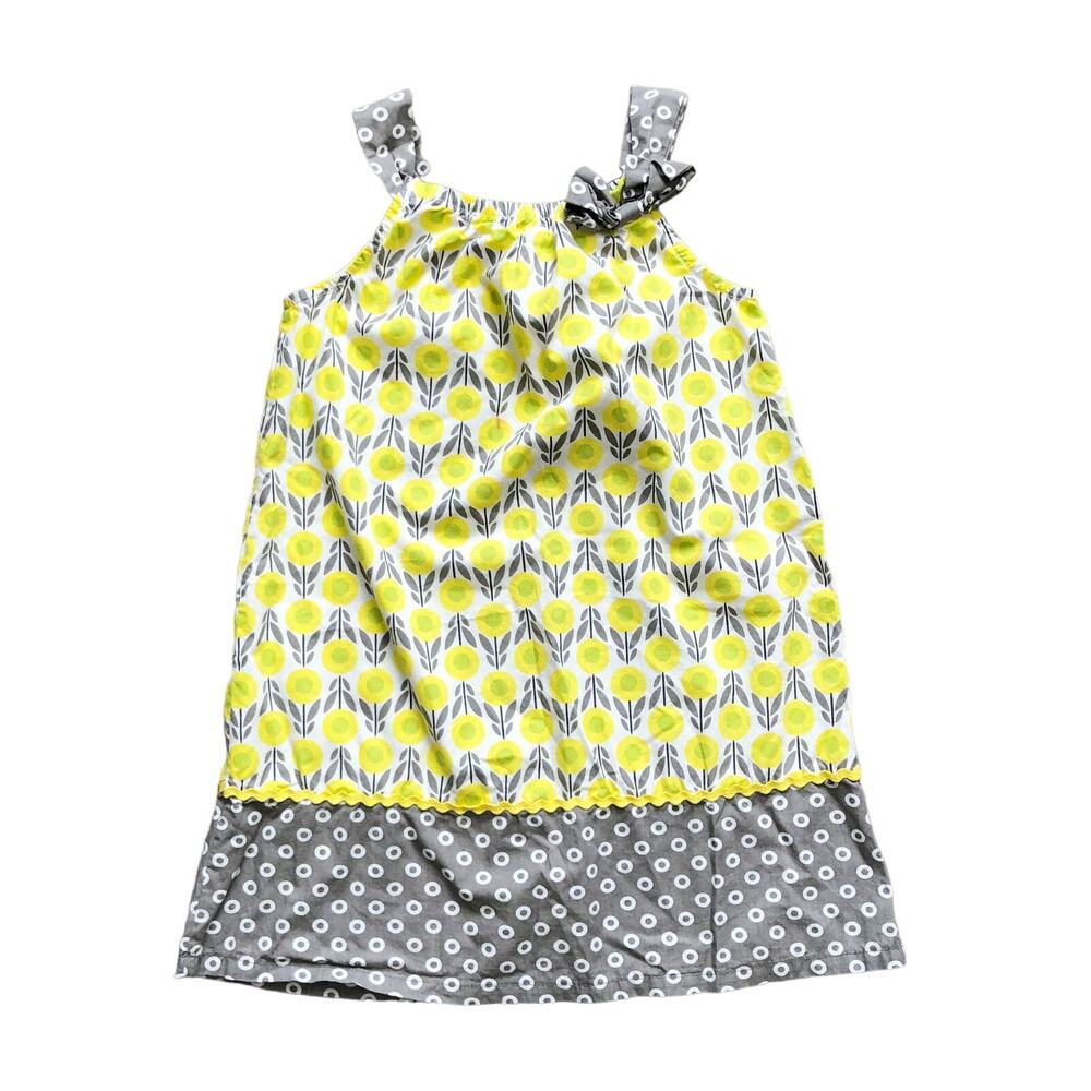 Kids Headquarters Girls Size 6X Yellow Gray Floral Polka Dot Summer Sundress